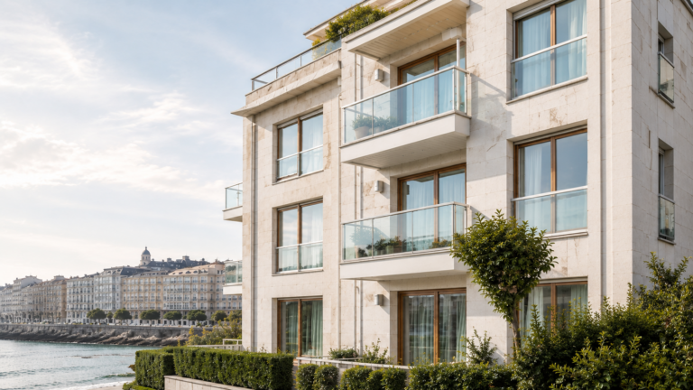 Edificio residencial en A Coruña junto al título «¿Cómo cambiar de administrador de fincas?», guía de Urban Haus para comunidades de propietarios.